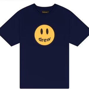 Drew House Navy Blue Happy Face Logo Justin Bieber Designer Short Sleeve Shirt